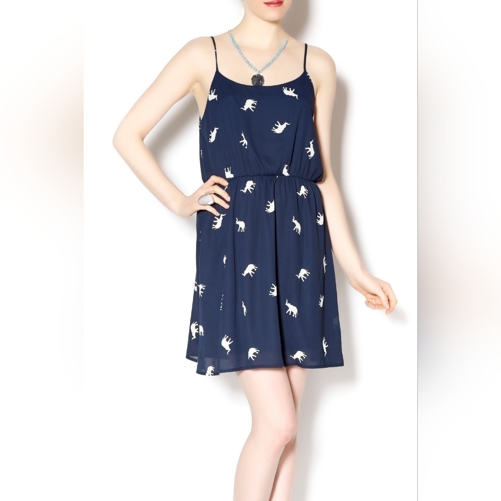 Everly Elephant Print V-Neck Sleeveless Mini Dress Size Small Women Navy Blue